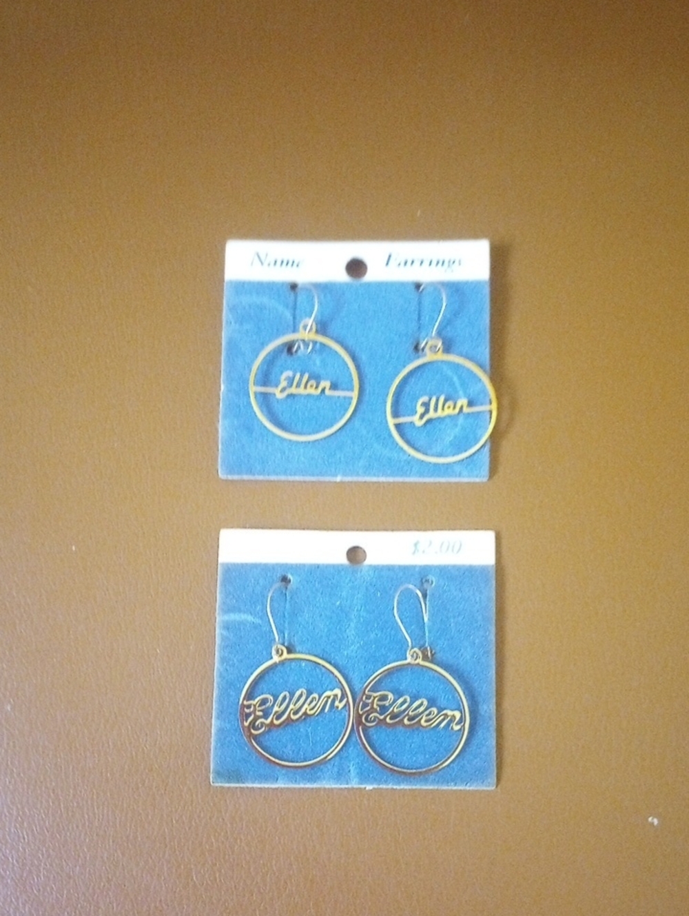 NEW 2 Pairs of Personalized Gold Tone "Ellen" Pierced Vintage Earrings